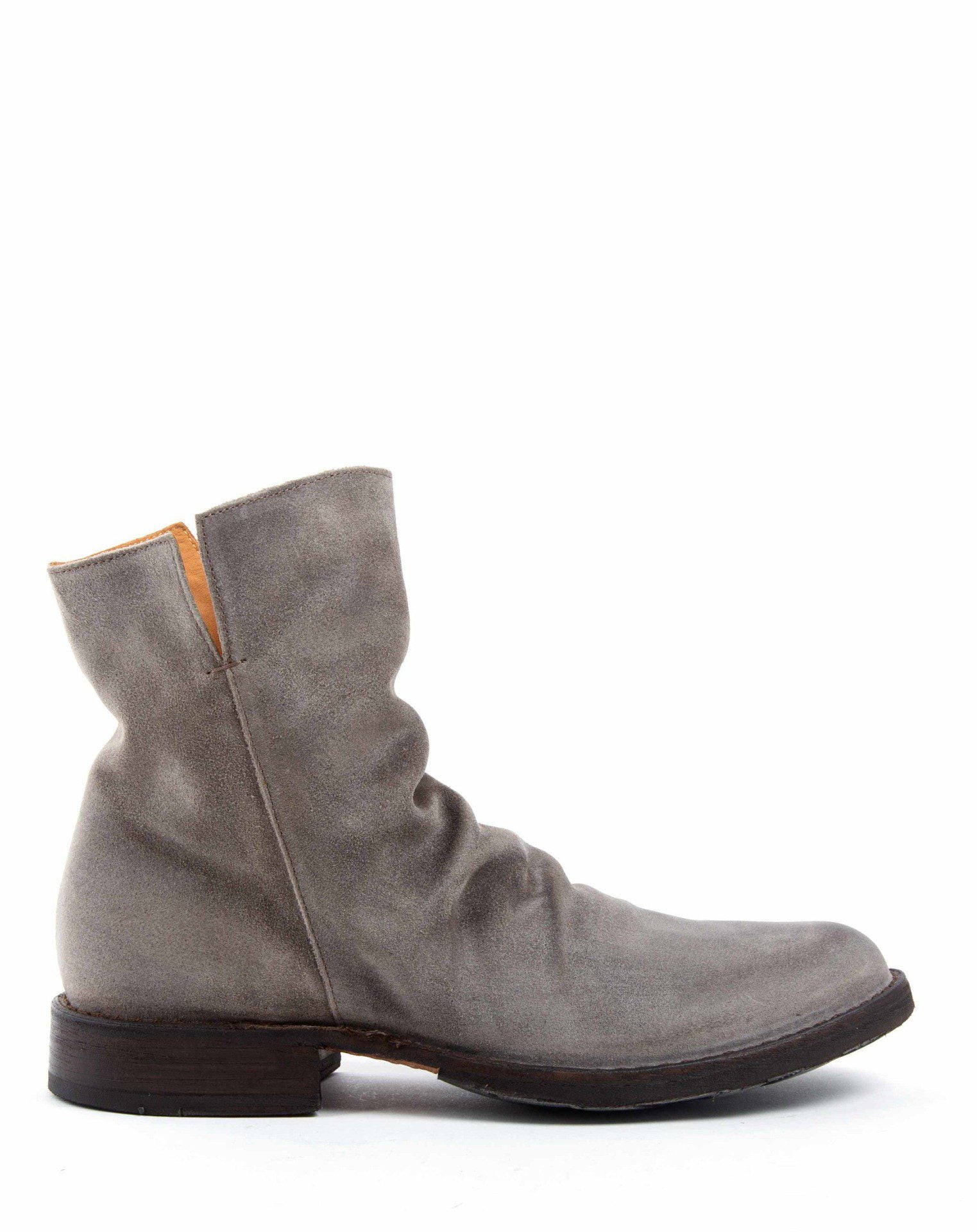 Fiorentini + Baker, ETERNITY ELF, Taupe suede ankle boots with slightly ruched vamp and inside zip-Made in Italy-side